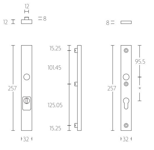 Veiligheidsbeslag PC55 met kerntrek beveiliging SQUARE LSQSM-28KT kruk/kruk SKG3 rvs - Afbeelding 2