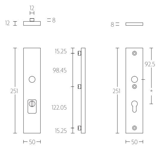 Veiligheidsbeslag PC92 met kerntrek beveiliging SQUARE LSQSM-50KT kruk/kruk SKG3 rvs - Afbeelding 2