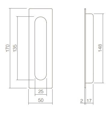 Intersteel Schuifdeurkom rechthoek 170x50mm blind rvs - Afbeelding 2