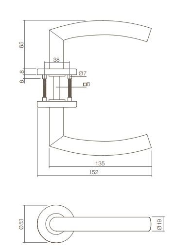 Intersteel deurkruk half rond 90° op rond rozet RVS