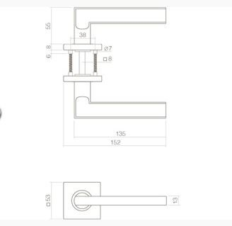 Intersteel enkele deurklink Hoek 90° plat op vierkant rozet rvs - Afbeelding 2