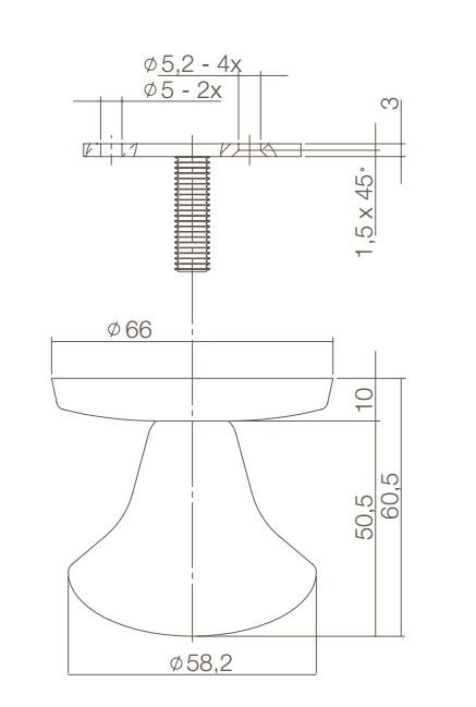 Intersteel voordeurknop paddestoel rvs éénzijdige montage - Afbeelding 2