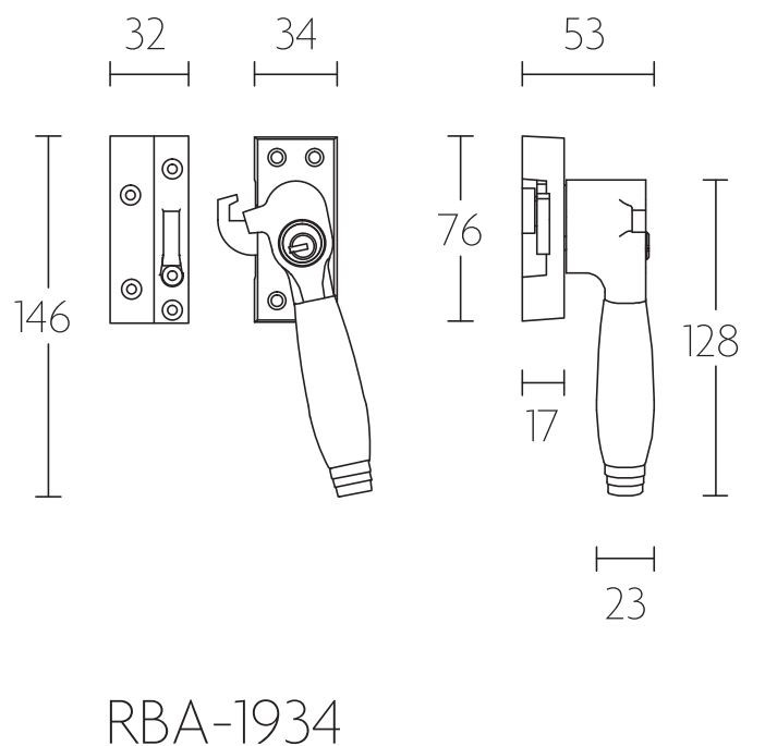 Raamsluiting TIMELESS RBA-1934 links messing ongelakt/ebbenhout - Afbeelding 2
