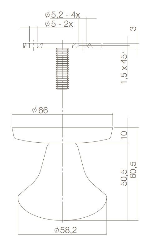 Intersteel voordeurknop vast Paddenstoel Ø58/66 éénzijdige montage rvs/mat zwart - Afbeelding 2