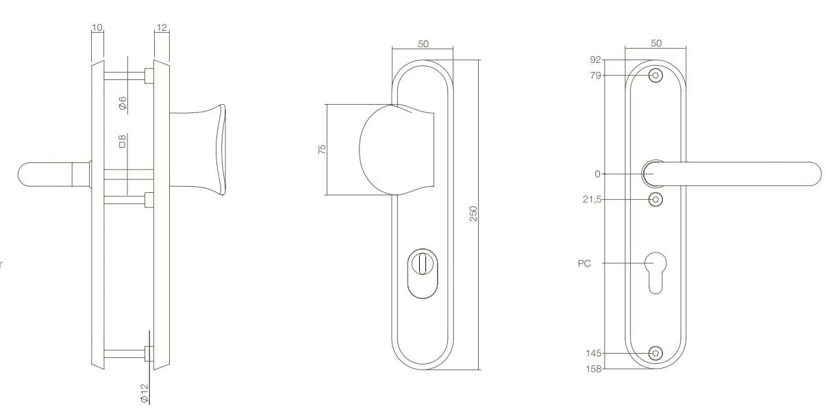 Veiligheidsbeslag PC92 met kerntrek beveiliging geveerd greep/kruk SKG3 rvs PC92 - Afbeelding 2