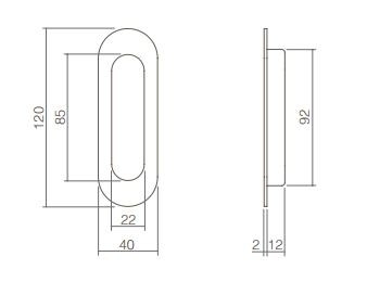 Schuifdeurkom ovaal 120x40mm blind mat zwart - Afbeelding 2