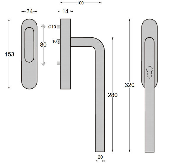 Intersteel hef/schuifdeurbeslag Recht Blind rvs - Afbeelding 2