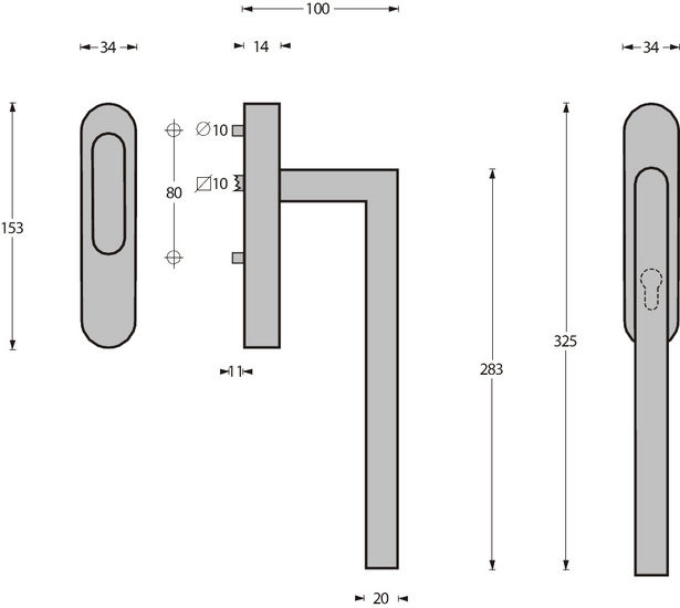Intersteel hef/schuifdeurbeslag Hoek 90° Blind rvs - Afbeelding 2