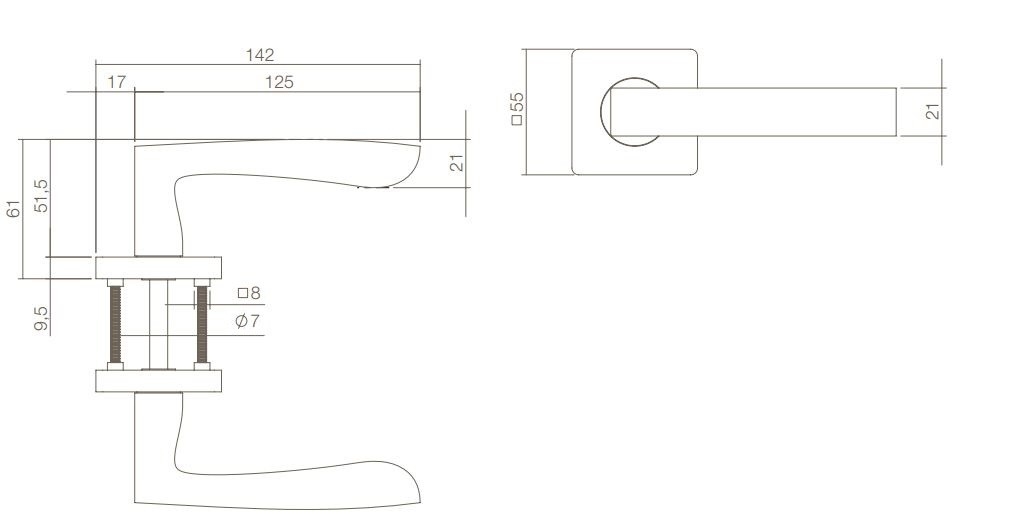 Intersteel enkele deurklink rechts Minos Op vierkant rozet mat zwart - Afbeelding 2