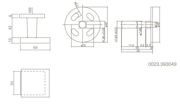Intersteel voordeurknop vast Verkropt vierkant 64/54 éénzijdige montage rvs/mat zwart - Afbeelding 2