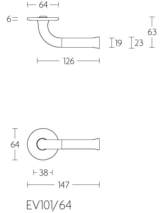Deurklink NOUR EV101/64 op rozet rvs gepolijst - Afbeelding 3