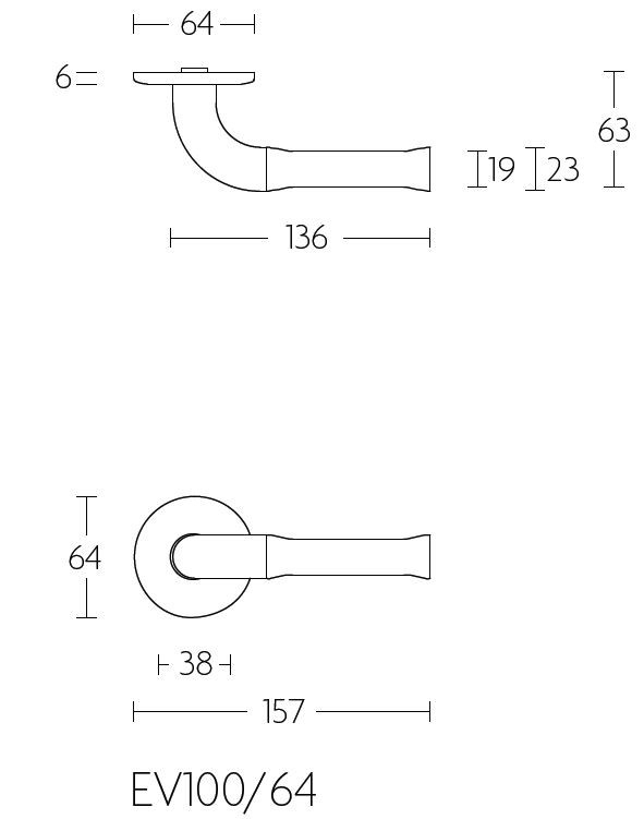 Deurklink NOUR EV101/64 op rozet rvs gepolijst/zwart - Afbeelding 2