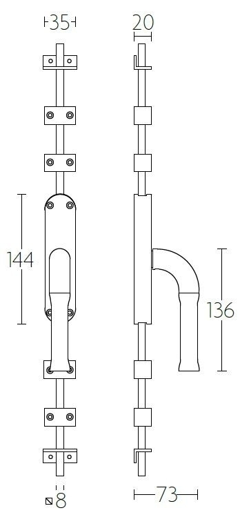 Kruk-Espagnolet NOUR KO-EV100 rechts rvs gepolijst - Afbeelding 2
