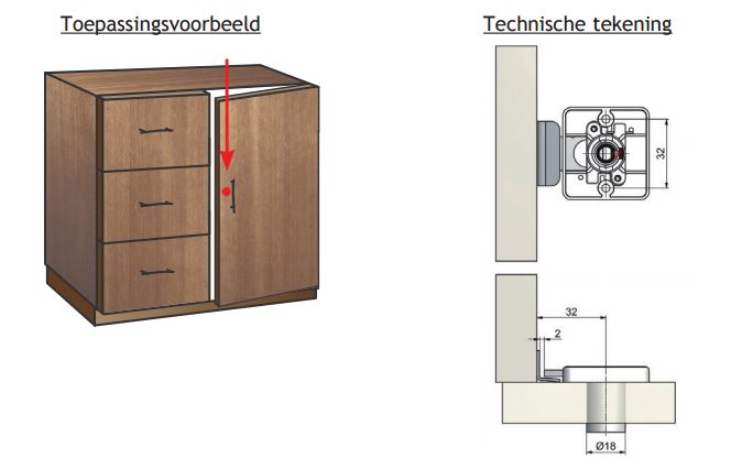 Opzet Cilinderslot voor Kasten rechts en links toepasbaar 20 mm - Afbeelding 4