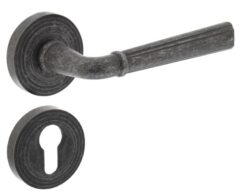 Deurkruk Bellevue op rozet met PC-plaatjes oud grijs