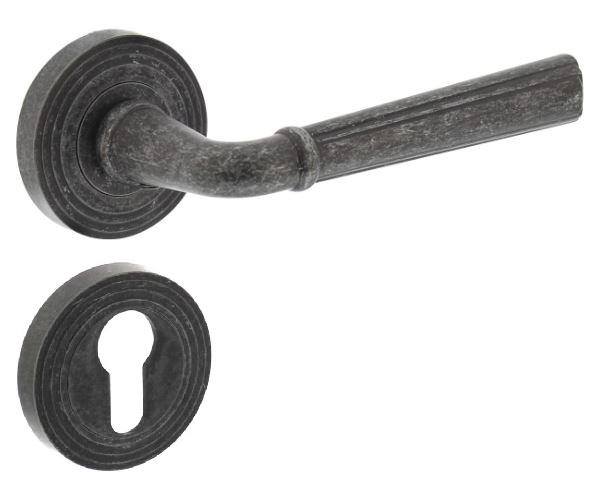 Deurkruk Bellevue op rozet met PC-plaatjes oud grijs