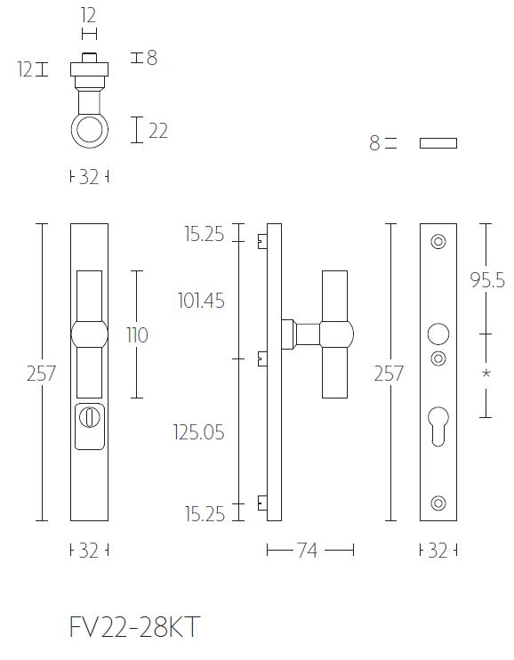 Veiligheidsbeslag PC72 met kerntrek beveiliging FERROVIA FV22-28KT Knop/kruk SKG3 rvs - Afbeelding 2