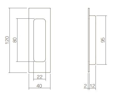 Schuifdeurkom rechthoek 120x40mm blind mat zwart - Afbeelding 2