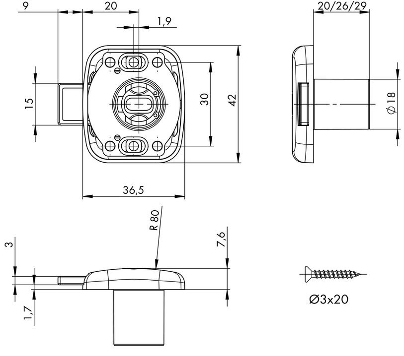 Opschroefslot Doornmaat 20 mm deurdikte: 19 mm - Afbeelding 3