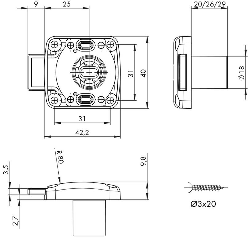 Opschroefslot Doornmaat 25 mm deurdikte: 25 mm - Afbeelding 3