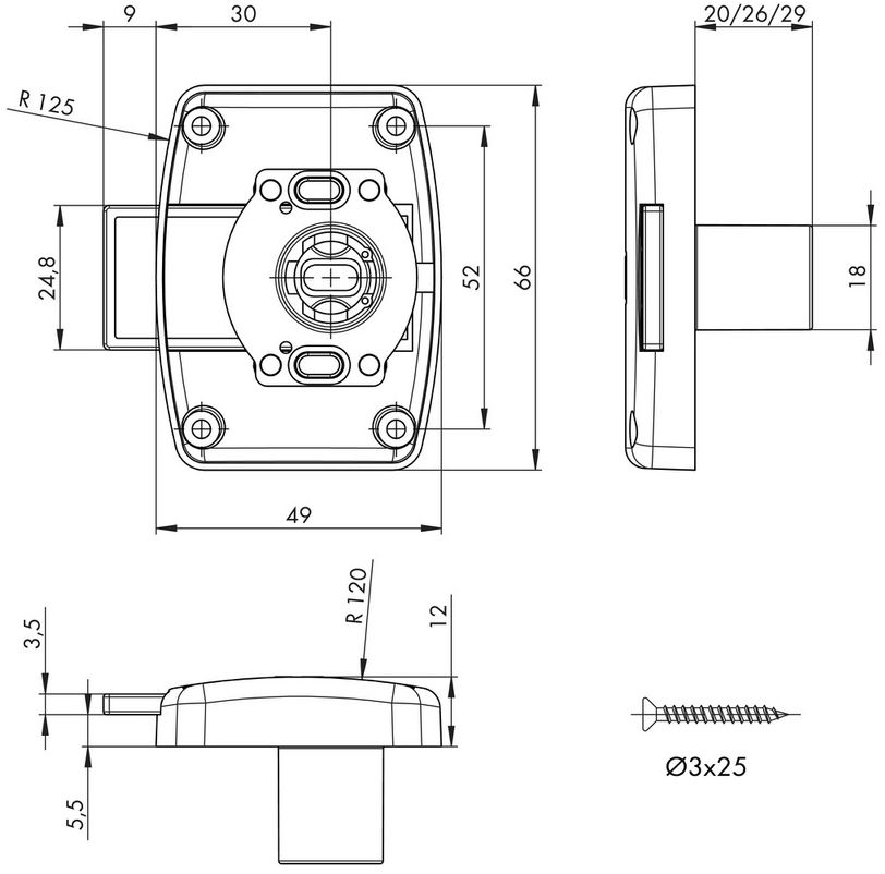 Opschroefslot Doornmaat 30 mm deurdikte: 19 mm - Afbeelding 3
