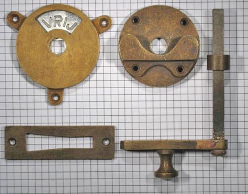 WC-deursluiting, heftoom brons antiek (vrij/bezet)