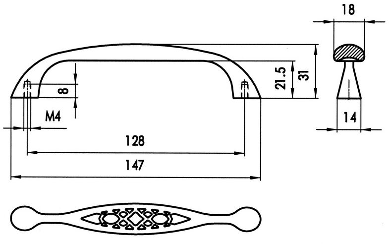 Greep Motief Tin Kleur 128 mm - Afbeelding 2