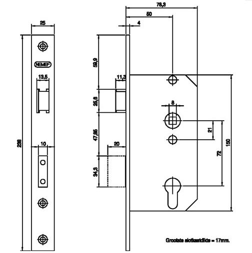 Nemef Veiligheidsslot 4139 PC72 SKG2 Rechte rvs voorplaat - Afbeelding 2