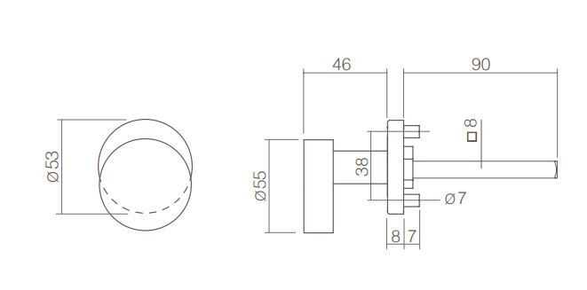 Intersteel knop rond verkropt vast op rozet staal + 7mm nok rvs - Afbeelding 2