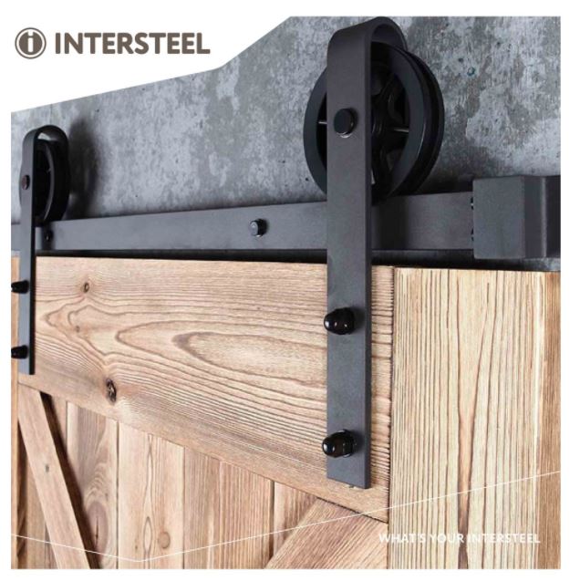 Intersteel Schuifdeur Systeem 2 meter hangrollen met spaakwiel staal mat zwart - Afbeelding 2