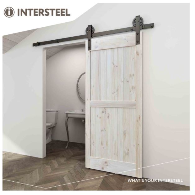 Intersteel Schuifdeur Systeem 2 meter hangrollen met spaakwiel staal mat zwart - Afbeelding 3