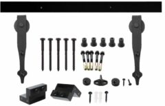 Schuifdeur Systeem 2 Meter Hangrollen Pijlvorm Staal Mat Zwart