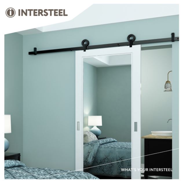 Intersteel Schuifdeur Systeem 2 meter hangrollen met open wiel 155 mm staal mat zwart - Afbeelding 2