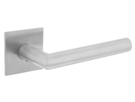 Deurkruk Hoek 90° geveerd op Vierkante magneet rozet RVS