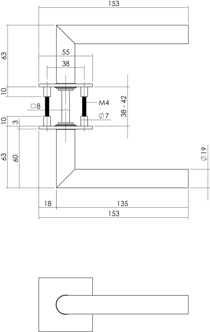 Intersteel deurklink Jura geveerd op vierkante magneet rozet rvs - Afbeelding 2