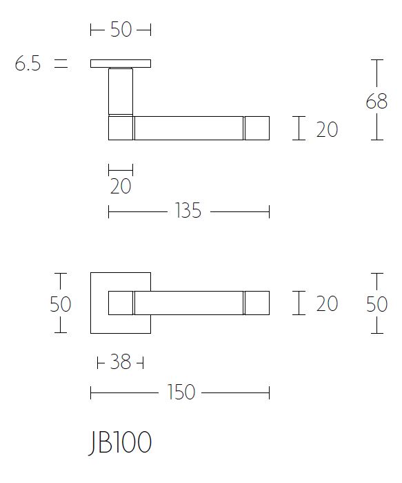 Enkele deurklink links SQUARE JB100 ongeveerd op rozet mat wit - Afbeelding 2