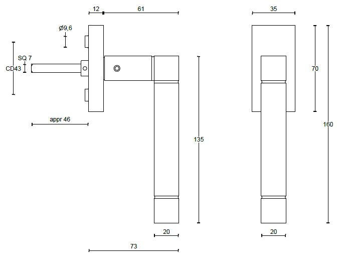 Draaikiepgarnituur SQUARE JB100DK rechts mat zwart - Afbeelding 2