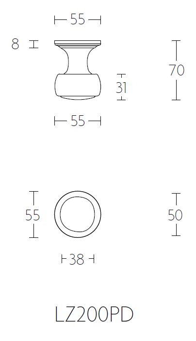 Knopkruk BOSCO LZ200PD op rozet messing ongelakt - Afbeelding 2