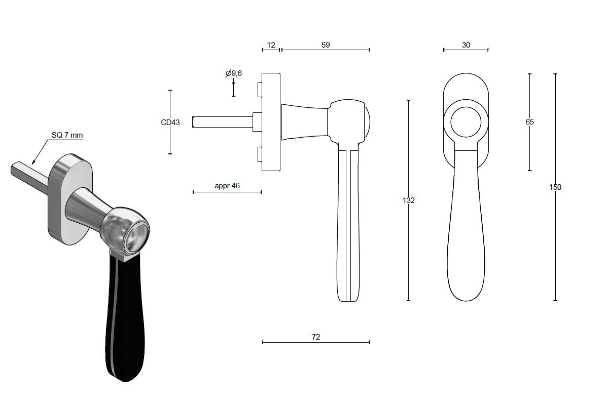 Draaikiepgarnituur BOSCO LZ100-DKO mat rvs/mat zwart - Afbeelding 2