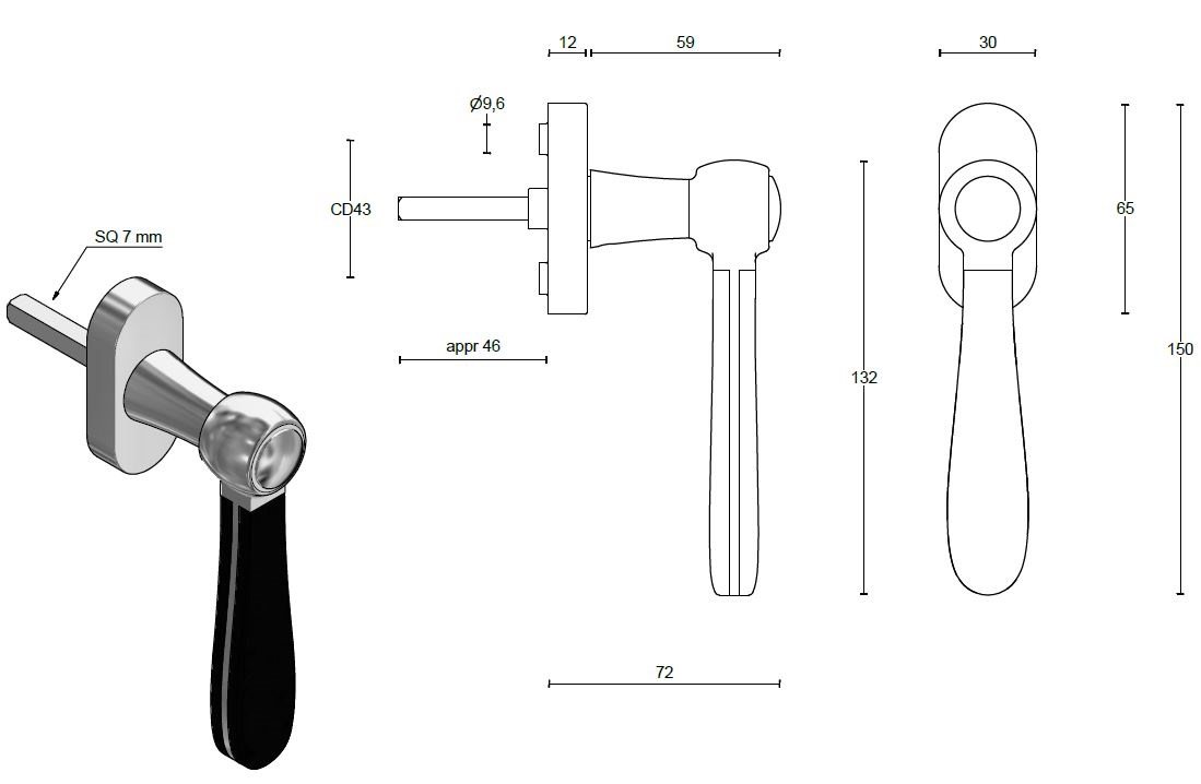 Draaikiepgarnituur BOSCO LZ100-DKO gepolijst rvs/mat zwart - Afbeelding 2