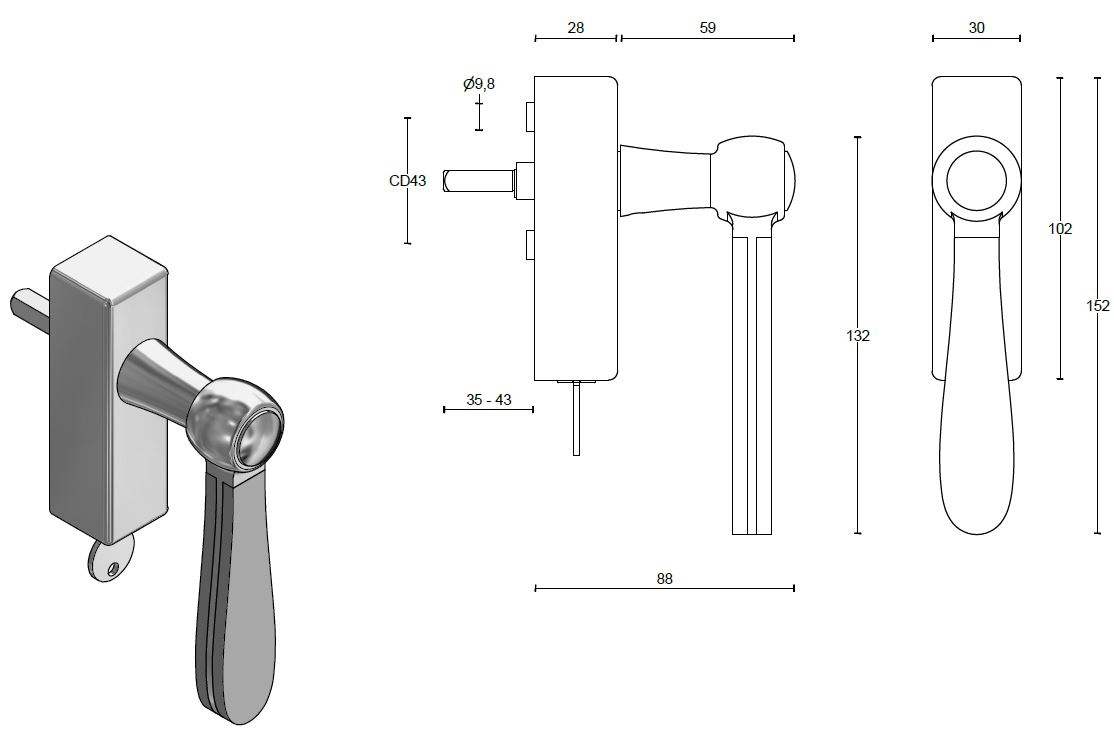 Draaikiepgarnituur BOSCO LZ100-DKLOCK mat rvs/marmer - Afbeelding 2