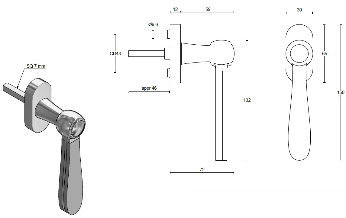 Draaikiepgarnituur BOSCO LZ100-DKO messing ongelakt/marmer - Afbeelding 2