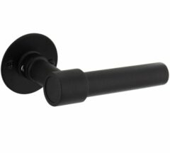 Deurkruk L/L-Model Recht + Ronde Platte Rozet 50x2 mm RVS/Zwart