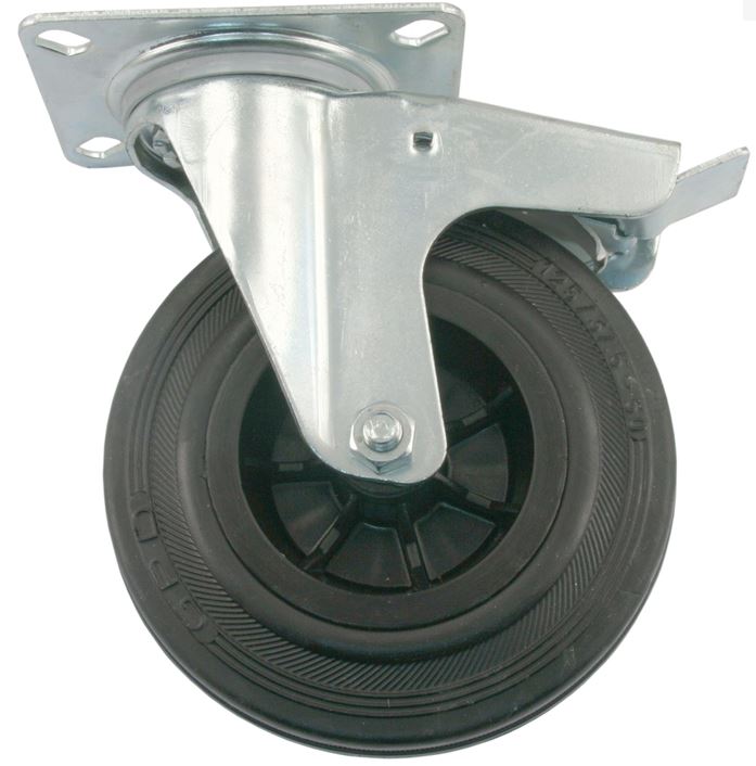 Transport Zwenkwiel met rem en bevestigingsplaat 100 mm