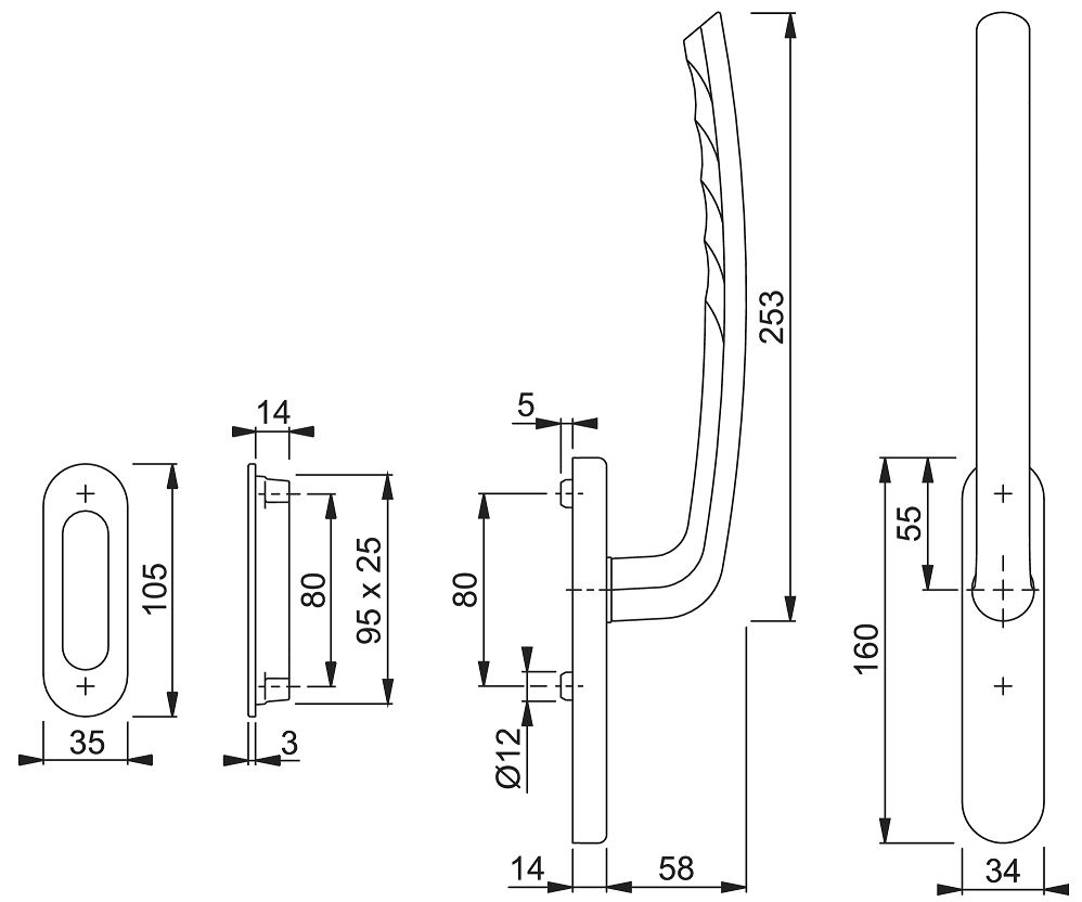Hoppe Hef/schuifdeurbeslag PC69 aluminium F1 - Afbeelding 2