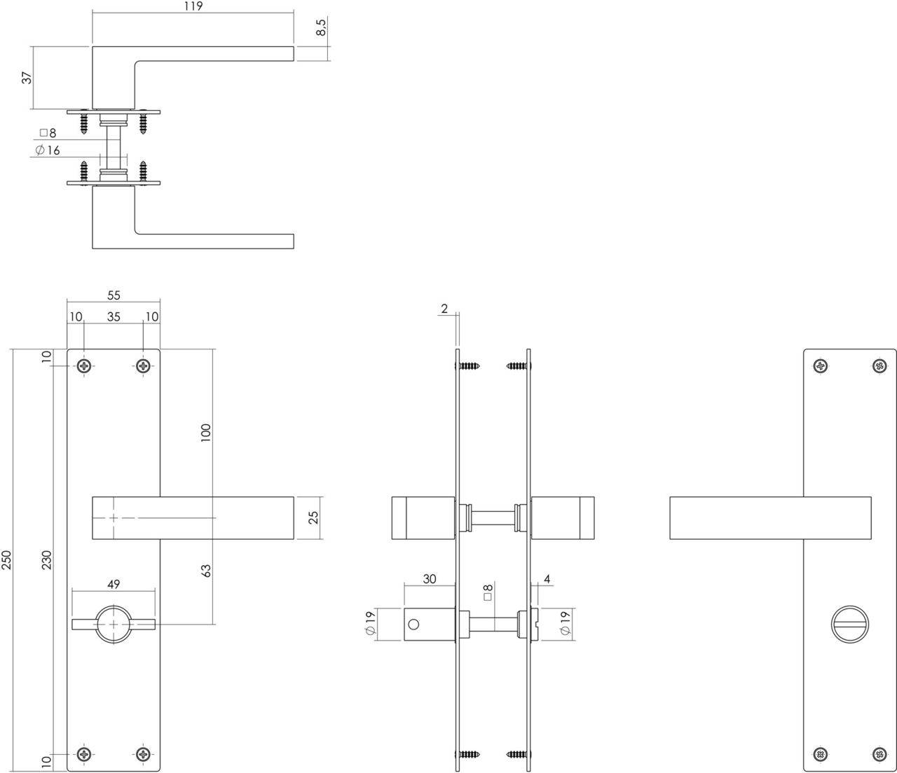 Intersteel deurklink Amsterdam op renovatie schild rechthoekig WC63/8 rvs/mat zwart - Afbeelding 2