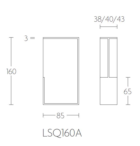 Schuifdeur-/Inlaatkom LSQ160A38 deurdikte 38 mm mat zwart - Afbeelding 2