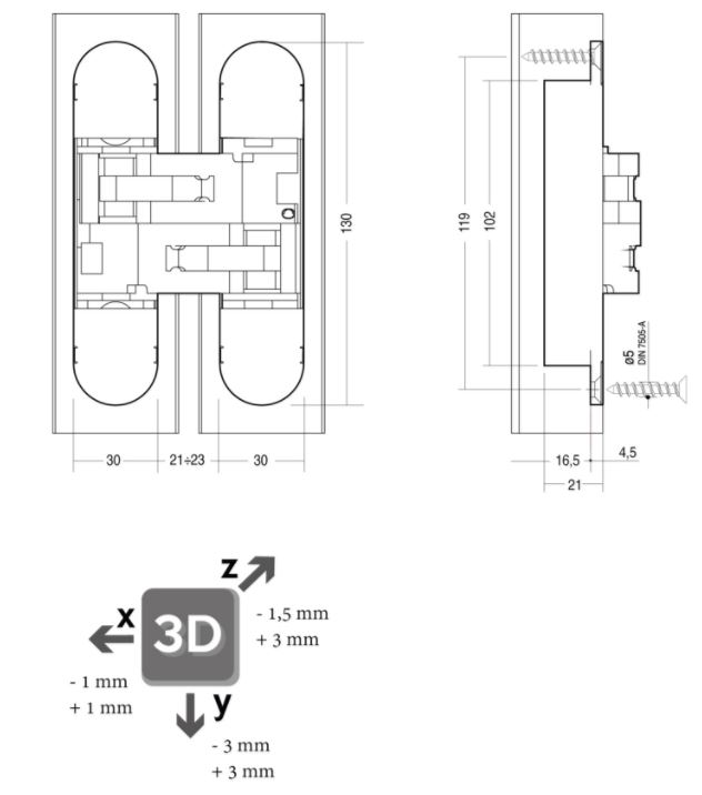 Intersteel Scharnier zamak 130x30 mm binnenwerk verzinkt - vernikkelde afdekkappen - Afbeelding 2