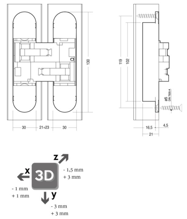 Intersteel Scharnier Fiberglas 130x30 mm binnenwerk verzinkt - vernikkelde afdekkappen - Afbeelding 2