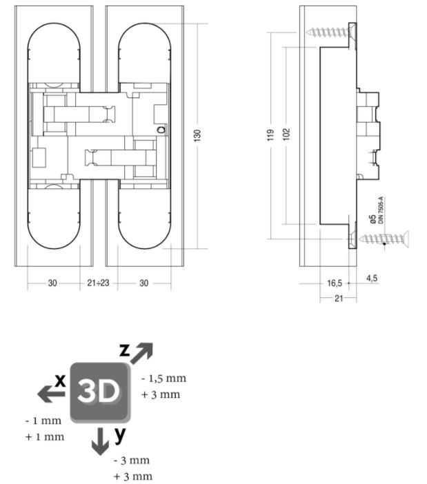 Intersteel Scharnier zamak 130x30 mm binnenwerk zwart - zwarte afdekkappen - Afbeelding 2